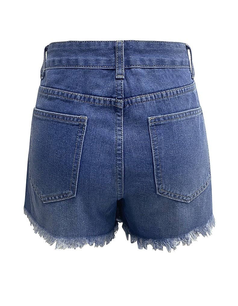 Sweetkama - Ladies Distressed High Waist Denim Shorts