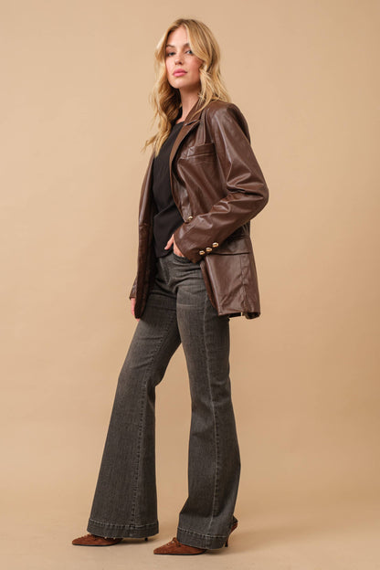 Blue B Faux Leather Boyfriend Fit Single Blazer