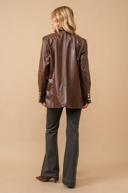 Blue B Faux Leather Boyfriend Fit Single Blazer