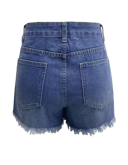 Sweetkama - Ladies Distressed High Waist Denim Shorts