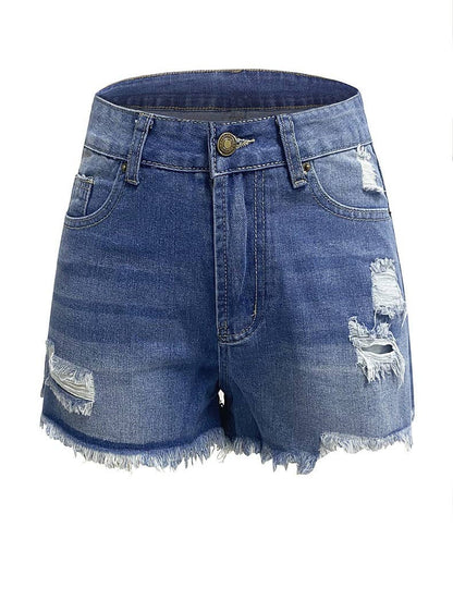Sweetkama - Ladies Distressed High Waist Denim Shorts